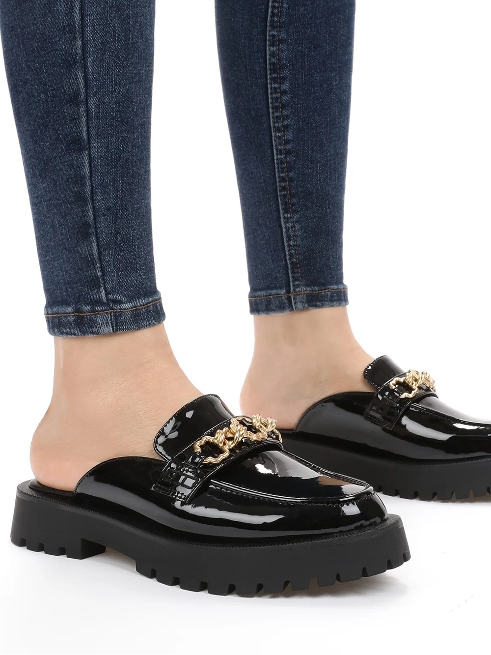 Sam & Libby Women’s Black Chain-Trim Mule Loafers